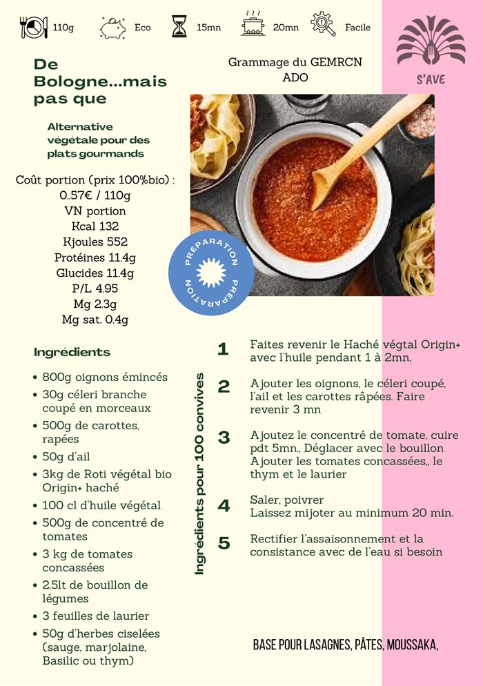 Bolognaise-végétal-SAVE Recette bolognaise végétale